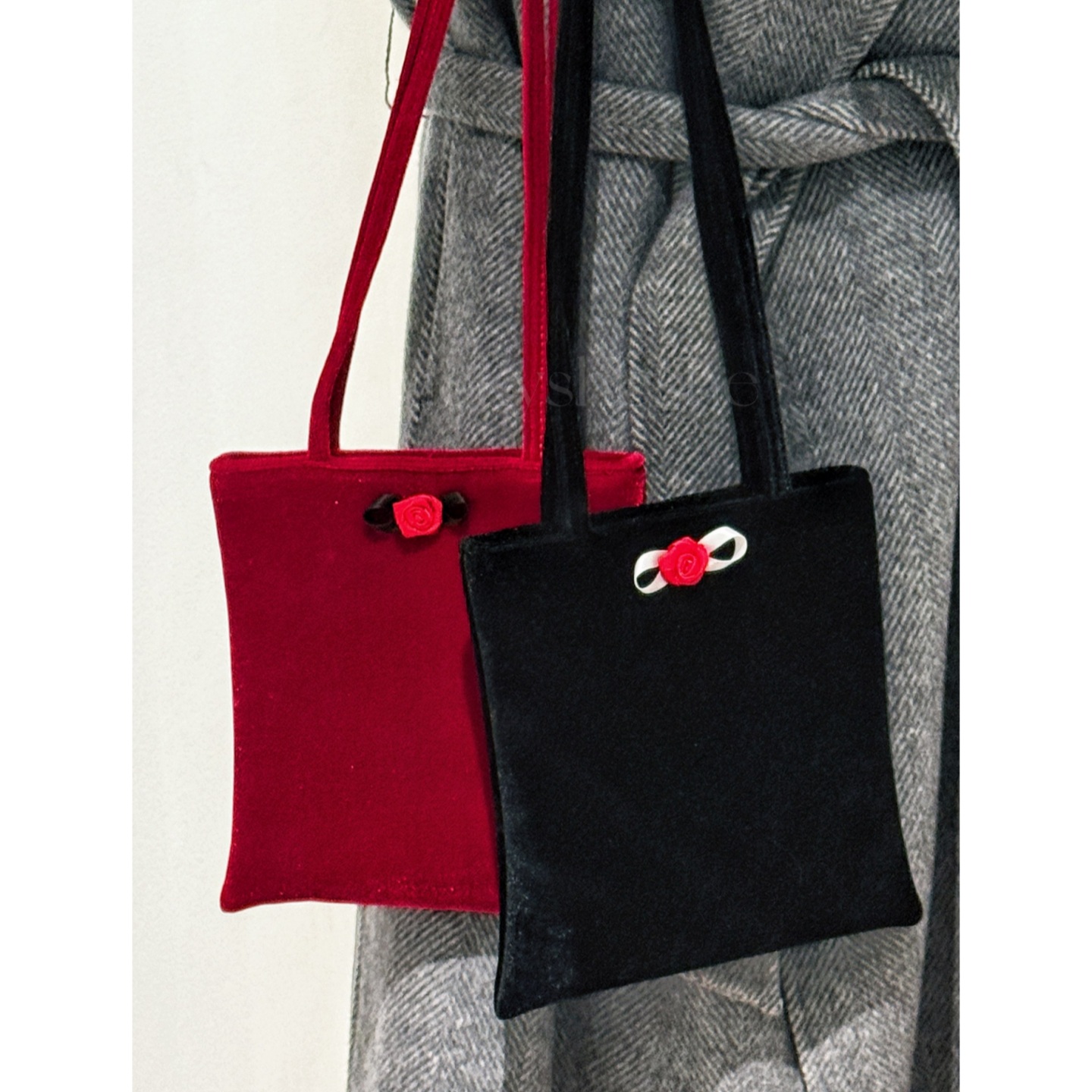 玫瑰花朵单手拎复古单肩丝绒包包