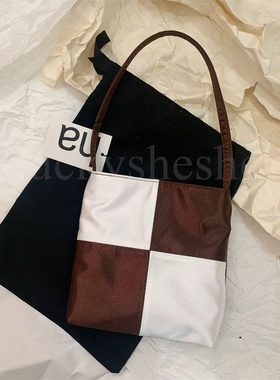 hai包包棕色棋盘格25秋冬撞色迷你琴谱复古手拎单肩腋下美拉德包