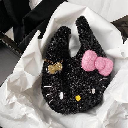 韩国小众设计可爱kitty猫咪蝴蝶结迷你手拎手提菜篮子水桶小包女