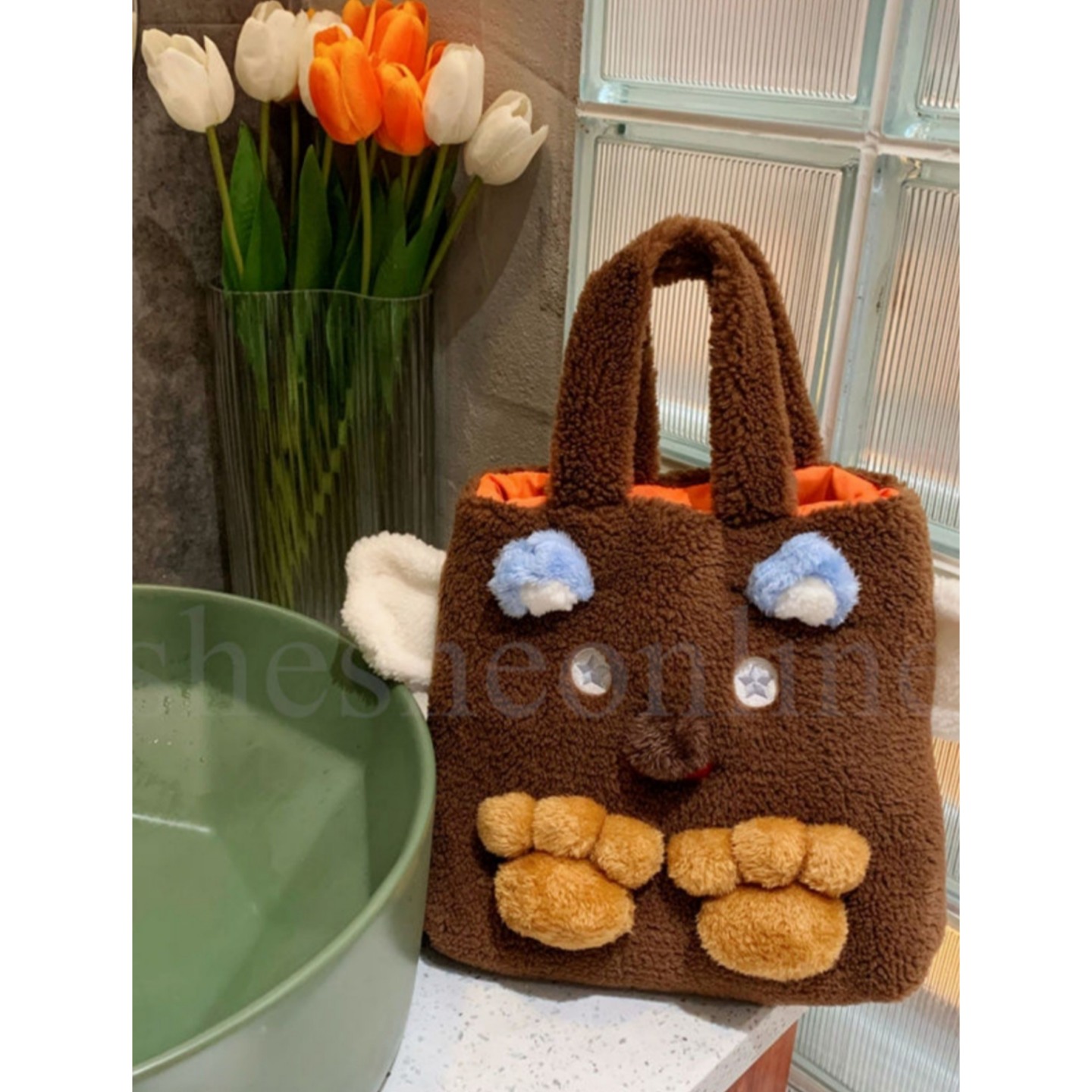 美拉德棕色包秋冬小熊毛绒托特包