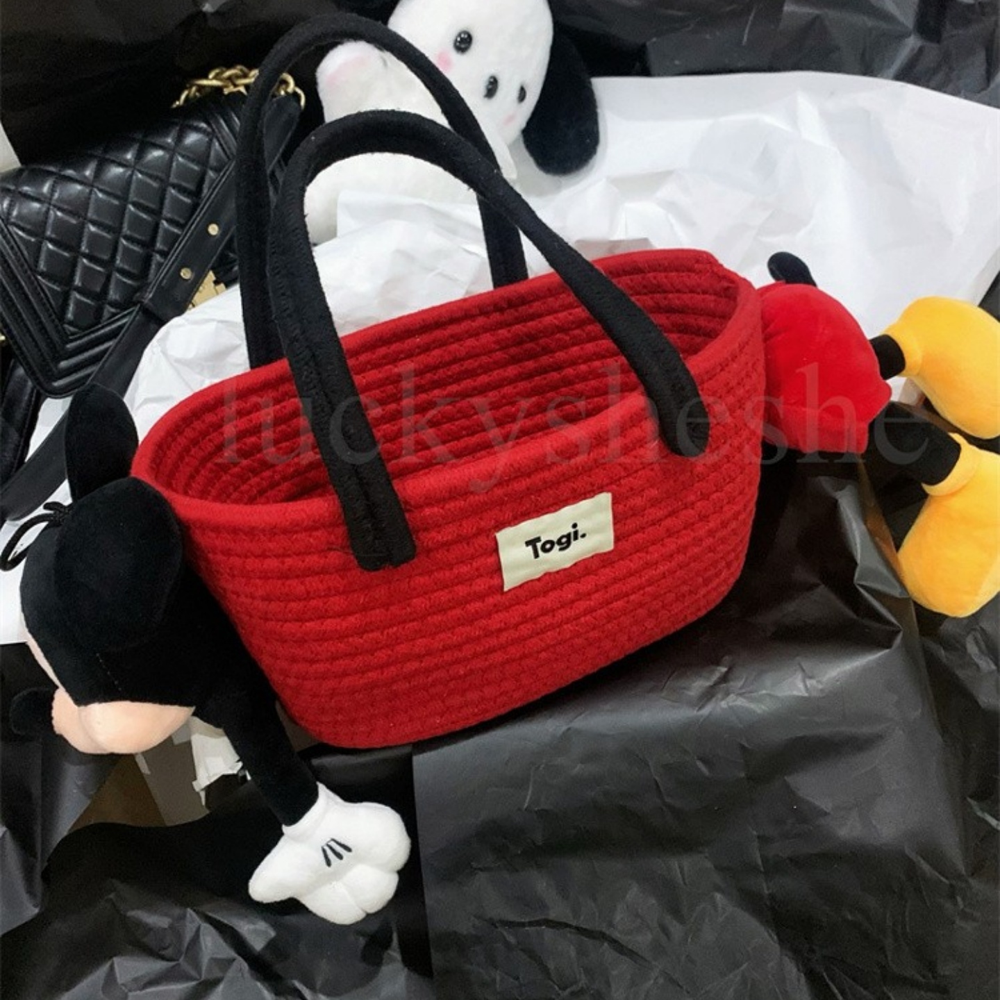 手拎水桶饭盒包可爱米奇菜篮子包