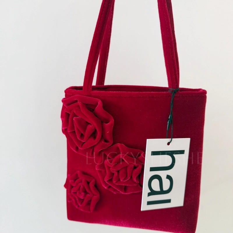 秋冬新款酒红色丝绒手提腋下小包