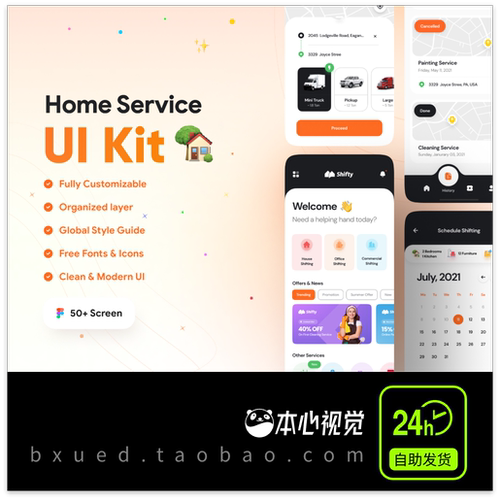 Shifty-Home Service 家政保洁AppUIKit 在线预订小程序figma格式