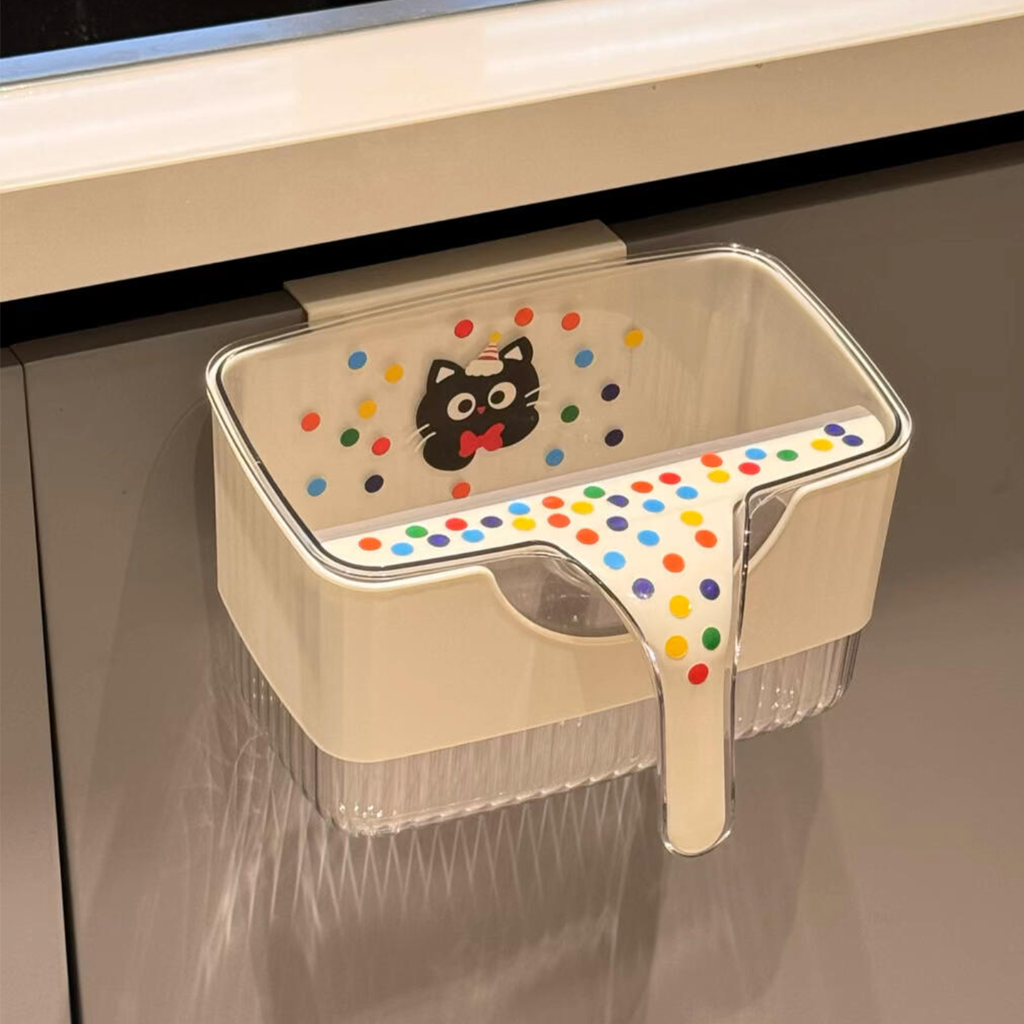 波点猫厨房垃圾桶挂式家用免弯腰橱柜门厨余收纳桶加厚纸篓高颜值