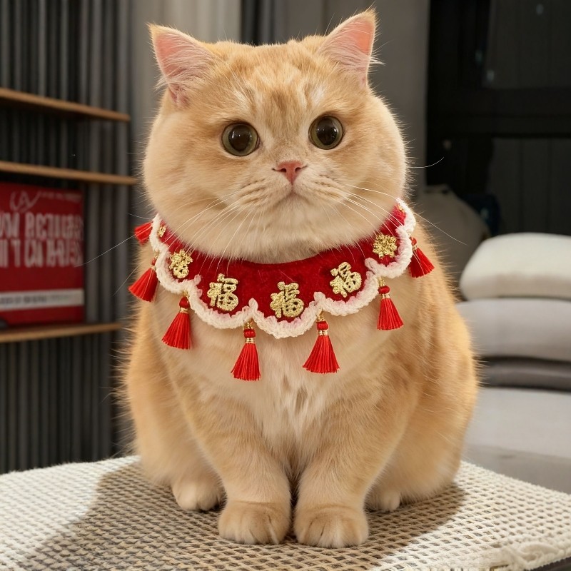 新年猫咪围脖口水巾宠物围巾小配饰猫咪围兜狗狗围脖过年装扮新款