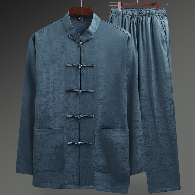 唐装男冰丝长袖套装夏季中老年爸爸薄款老人过寿生日爷爷装中国风