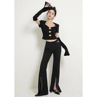 YEESIN设计师24春秋魅链露腰长裤性感修身显高显腿长女休闲裤现货