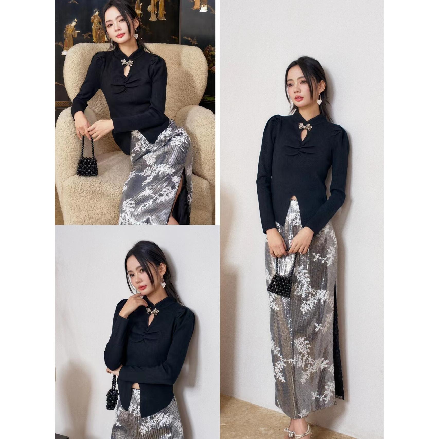 正品仙气优雅中长裙子侧开叉女裙