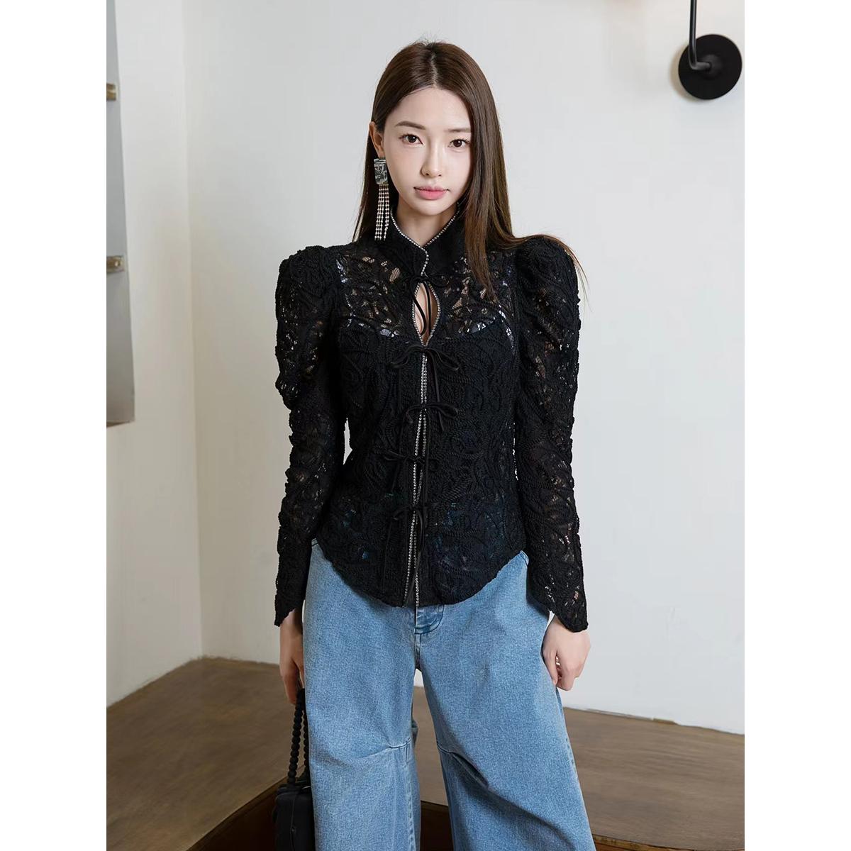 黑色性感浪漫立领显瘦显身材小衫