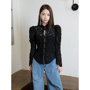 设计师TT.RR.YY/ME藤蔓修身上衣新中式泡泡肩法式单穿打底女现货