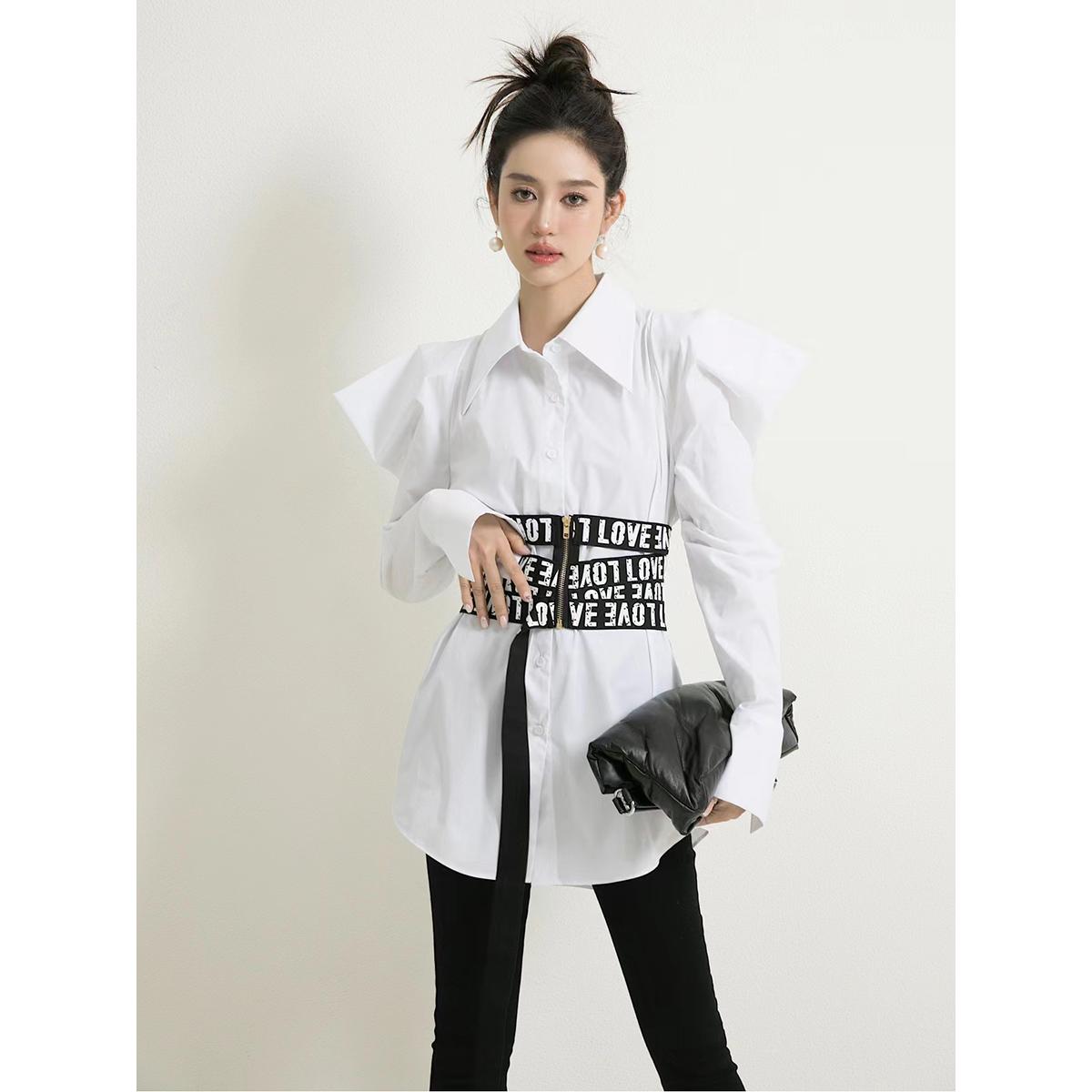 新款小众设计时尚长袖白衬衫衬衣