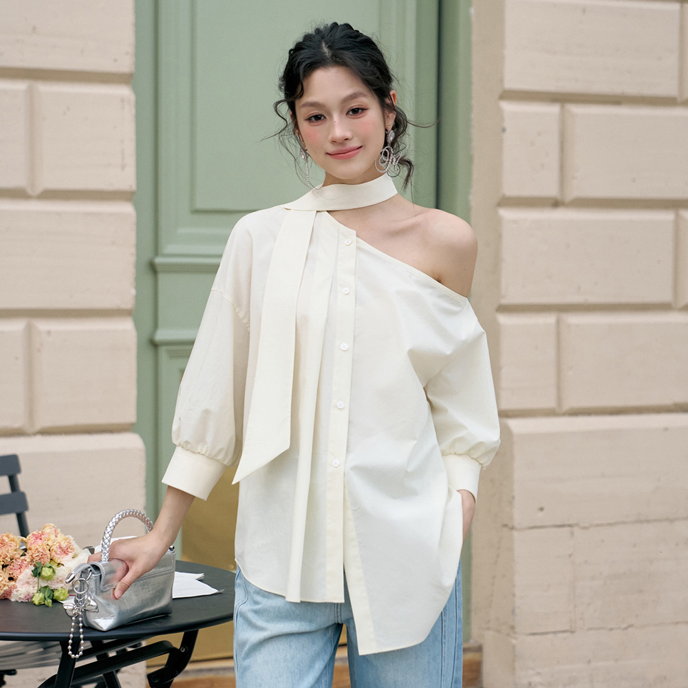 时尚感七分袖纯色椰奶黄实穿衫衣