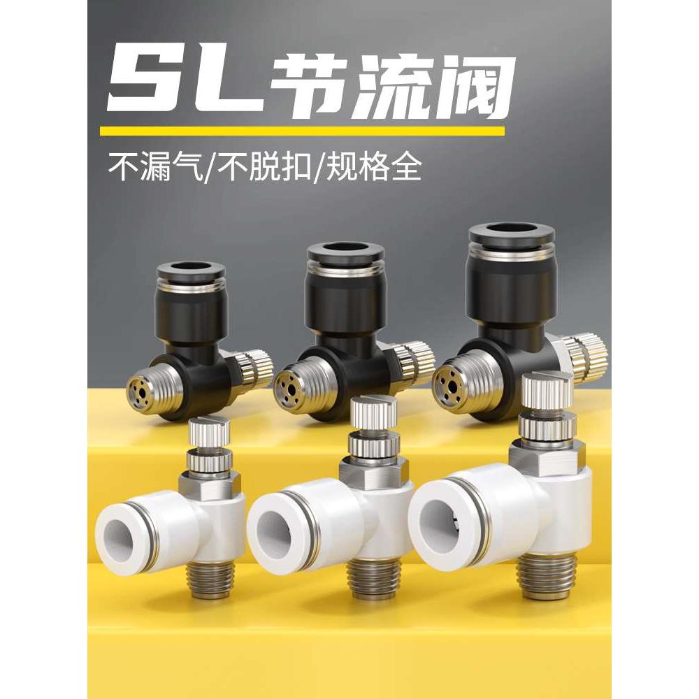 气动SL8-02气缸控制调速节流阀SL4-M5调节阀可调气管快速接头6-01