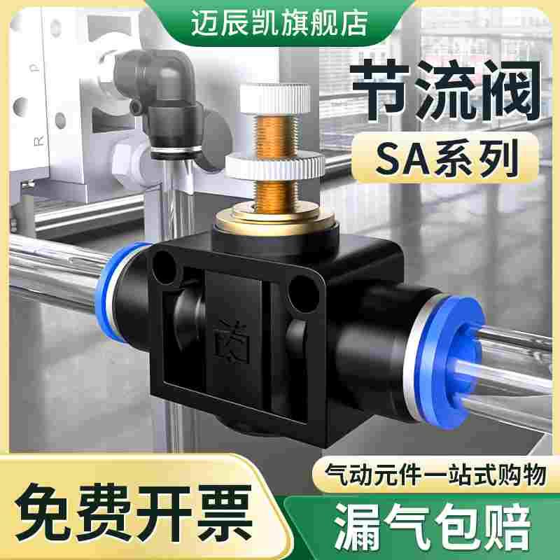 气管快速接头节流阀气动可调管道调节调速限流阀调压快插SA-4/6/8