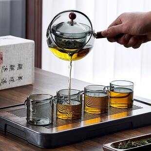 侧把逍遥壶旋转内胆耐高温泡茶煮茶壶玻璃茶具套组大容量功夫茶具