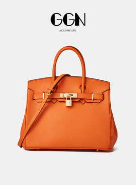 GGN新款轻奢品牌女包头层牛皮铂金包时尚通勤大容量手提斜挎包包