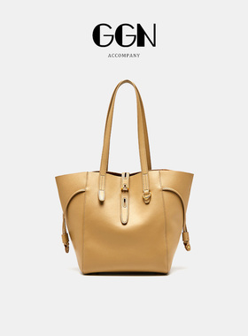 GGN新款时尚通勤托特包女大容量真皮小众高级感手提单肩水桶包