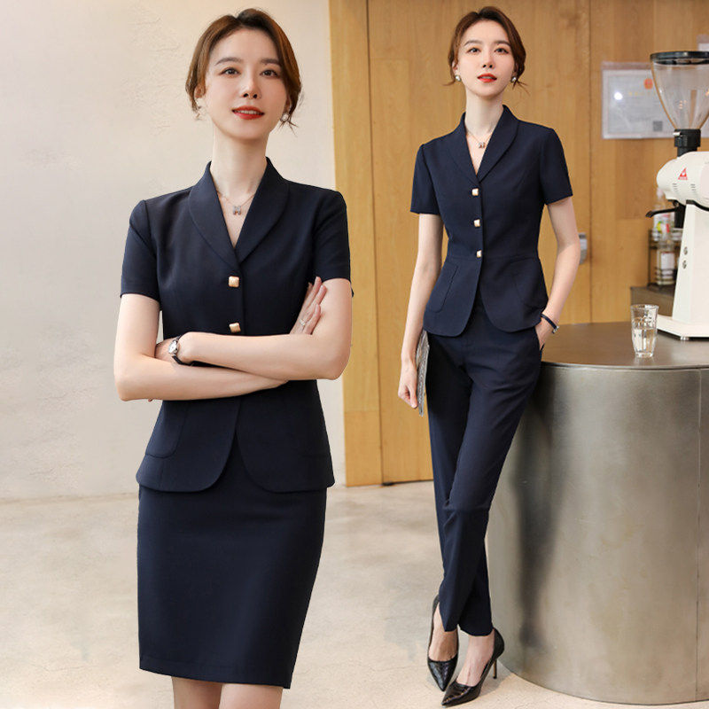 诗璐雅职业套装女士夏天时尚气质小西装白领上班工装短袖工作服薄