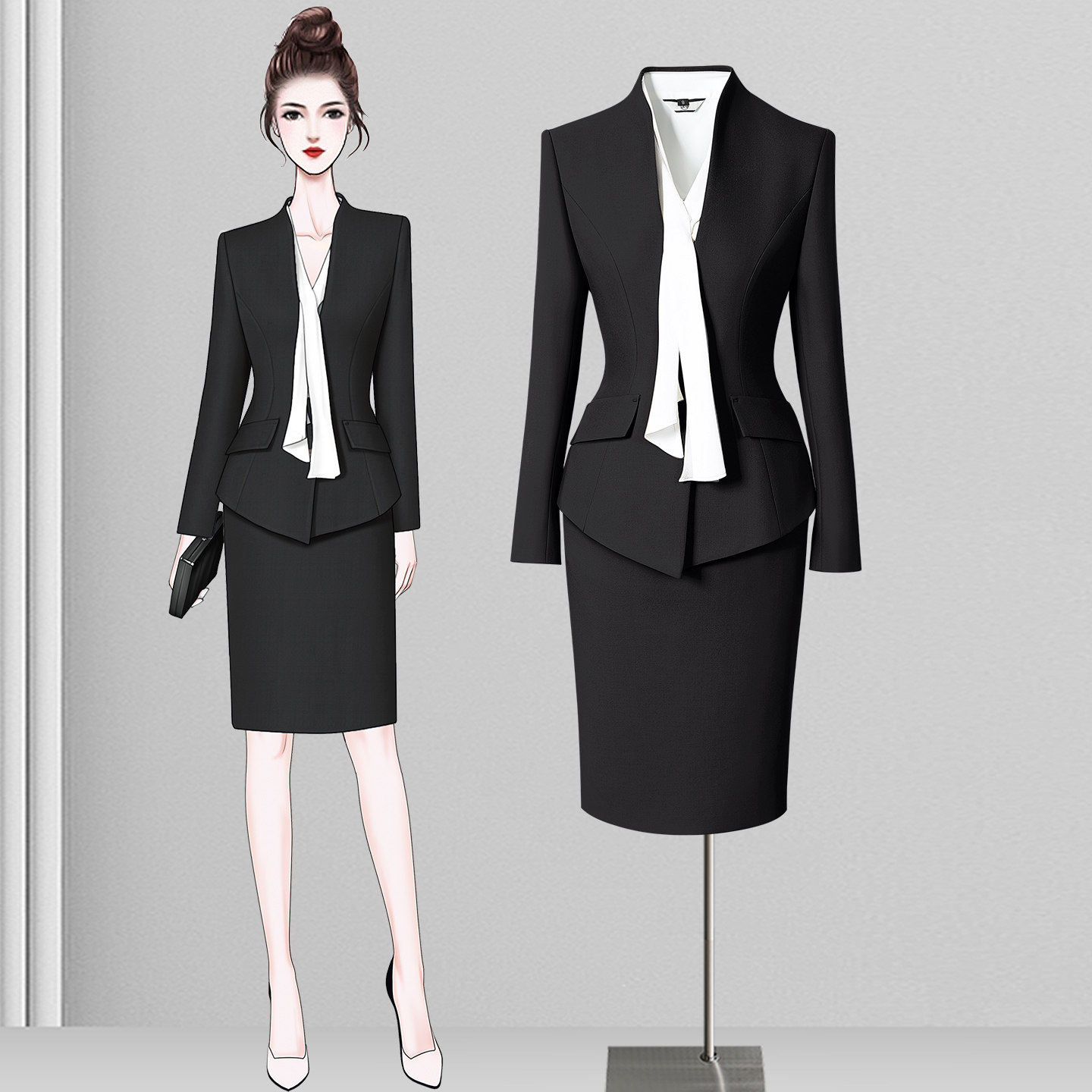 黑色西装套装女气质名媛高级感正式场合时尚修身ol职业通勤工作服