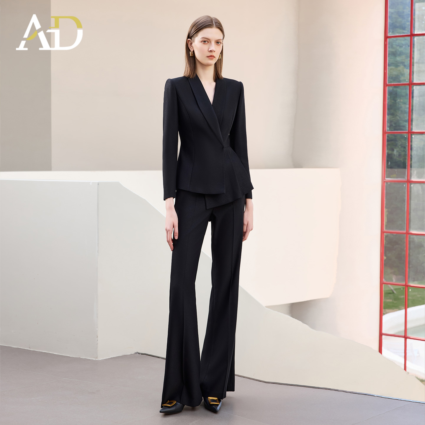 AD2025新款职业装女套装秋季长袖西装外套喇叭裤两件套工作服正装