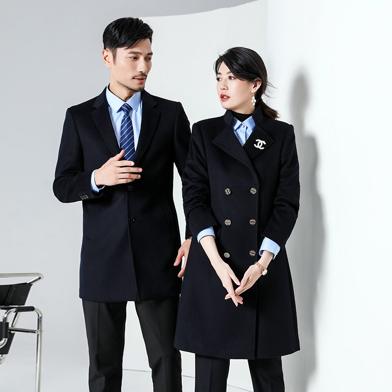 男女职业装高端100%羊毛呢子大衣银行工作服中长款工装毛呢外套