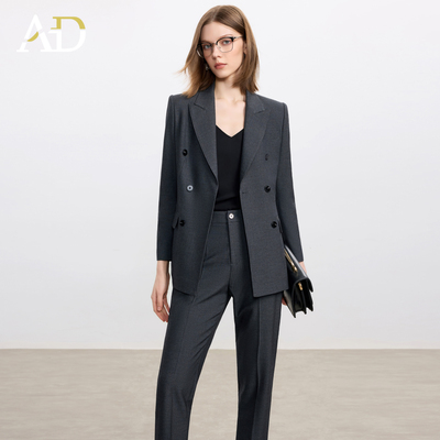 AD羊毛灰色西装套装女2025新款高级感职业装正装西服裤子两件套