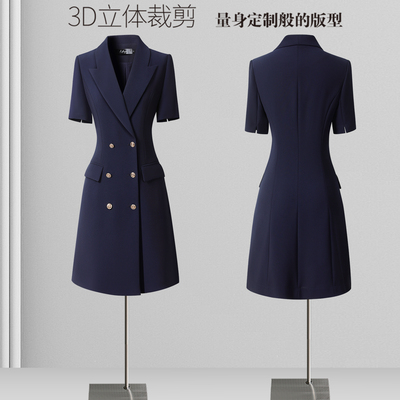 职业连衣裙女西装裙夏季短袖2025新款气质收腰通勤上班工作服高端