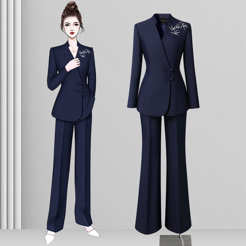 新中式西装套装女2026新款国风刺绣职业西服外套高端售楼部工作服