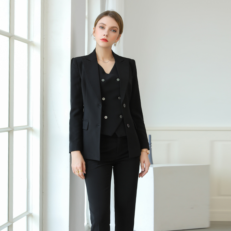 诗璐雅高级感职业西装三件套装女通勤气质女神范正装西服马甲春秋