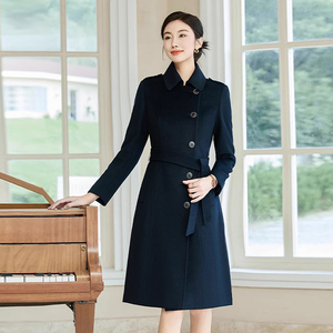 沛吉职业羊绒大衣女新款女装外套中长款银行空姐客服接待工装毛呢