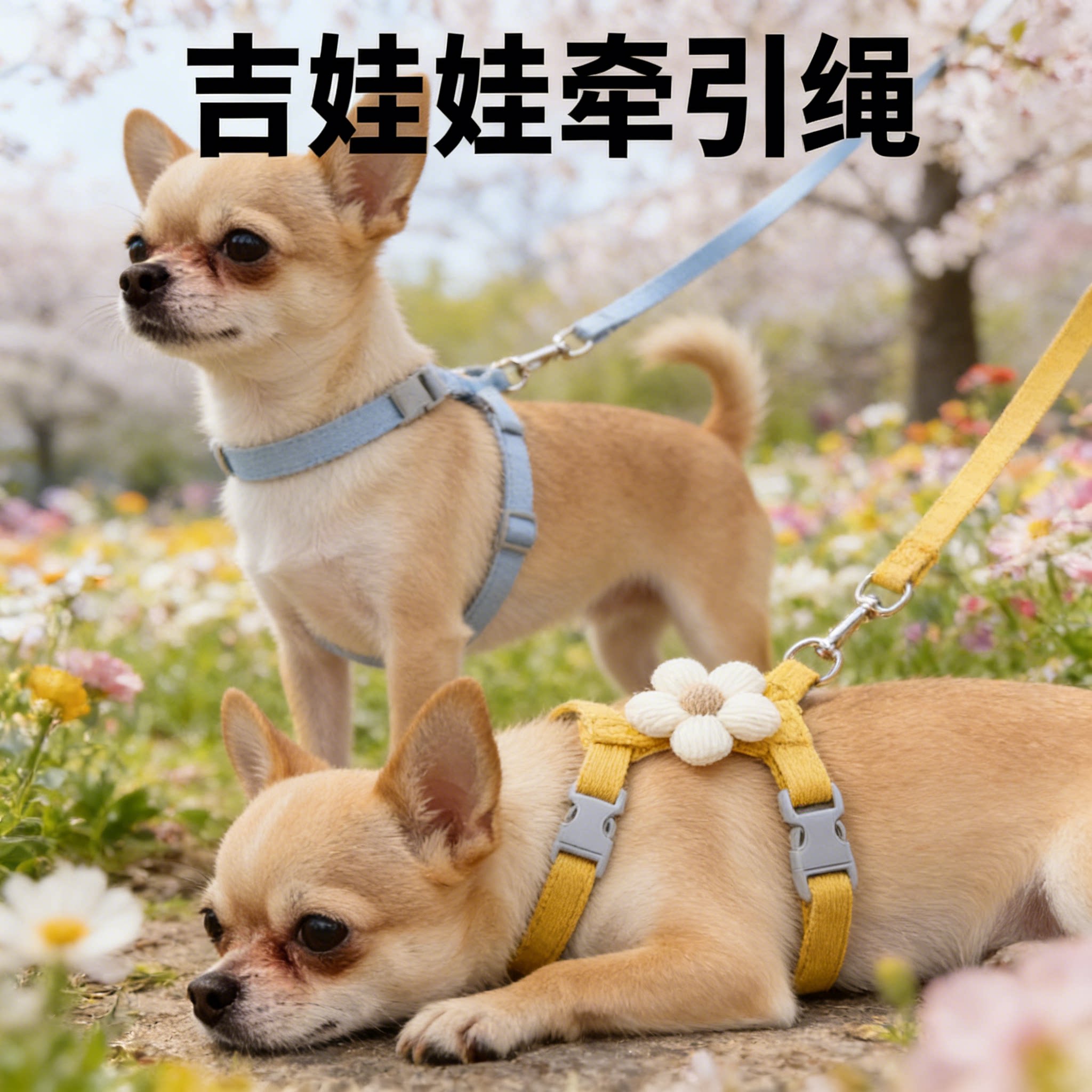 吉娃娃专用牵引绳小型犬超小体工字型防挣脱狗链子可伸缩宠物用品