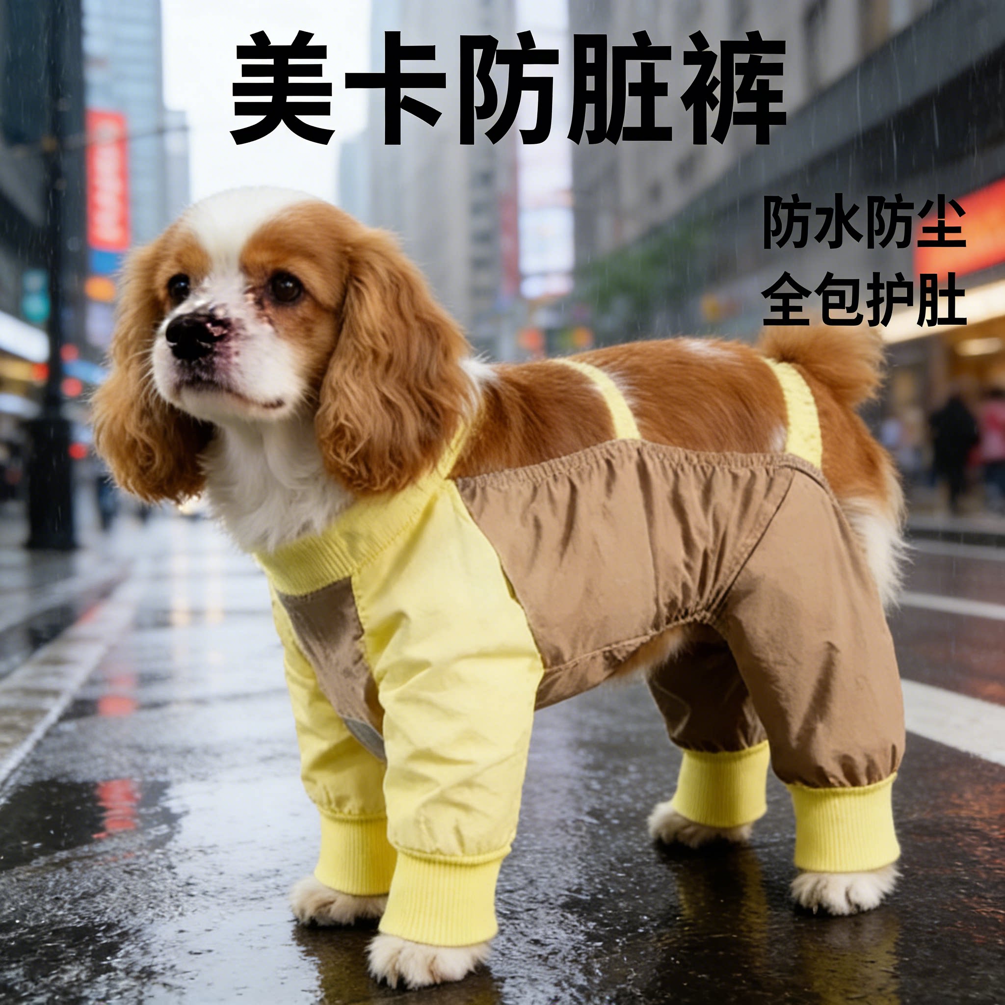 美卡幼犬防水防尘四脚连裤狗服图片