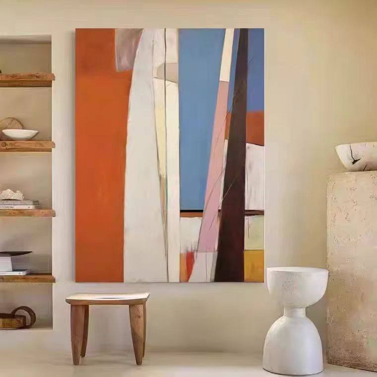 纯手绘油画初代侘寂风现代简约客厅落地画抽象玄关肌理设计师挂画