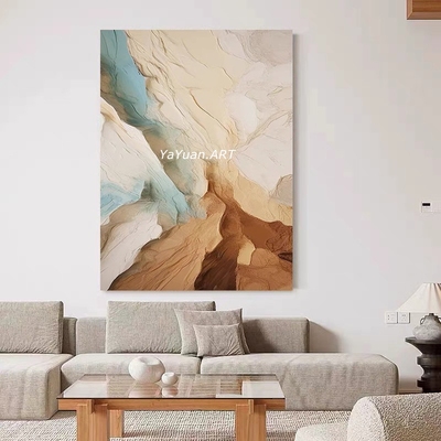 手绘油画山峦现代客厅背景抽象风景挂画原木中古风简约玄关肌理画