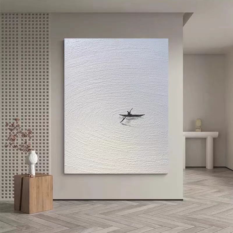 手绘油画一叶扁舟立体现代客厅装饰画极简约玄关走廊肌理挂画禅意图片