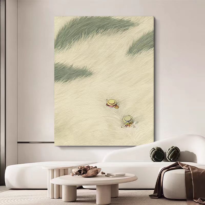 纯手绘油画宫崎骏原木风景抽象艺术挂画治愈系客厅玄关卡通装饰画图片