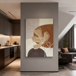 手绘油画温存复古侘寂风高级感花卉玄关装饰画小清新客厅抽象挂画