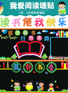 中小学读书角成长黑板报教室布置