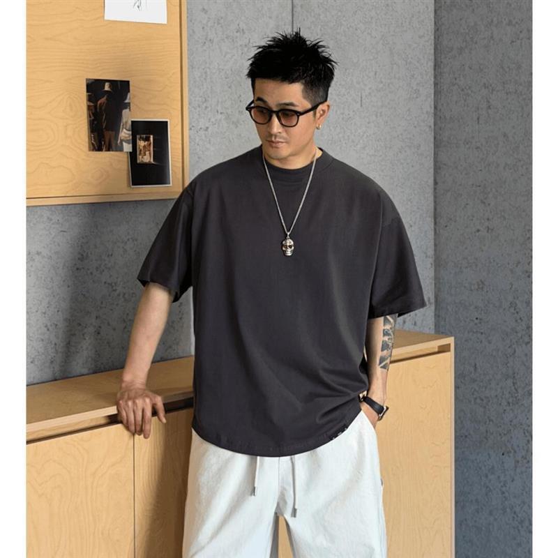 桑榆优品店2026夏季新款男女款磅蝙蝠袖T恤廓形宽松圆领潮流短袖
