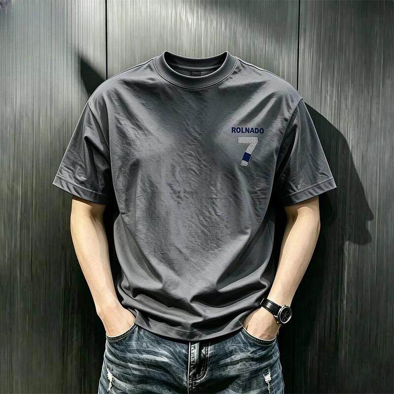 摩羯座轻奢服饰1夏季男短袖T恤重磅宽松美式潮流圆领数字印花短袖