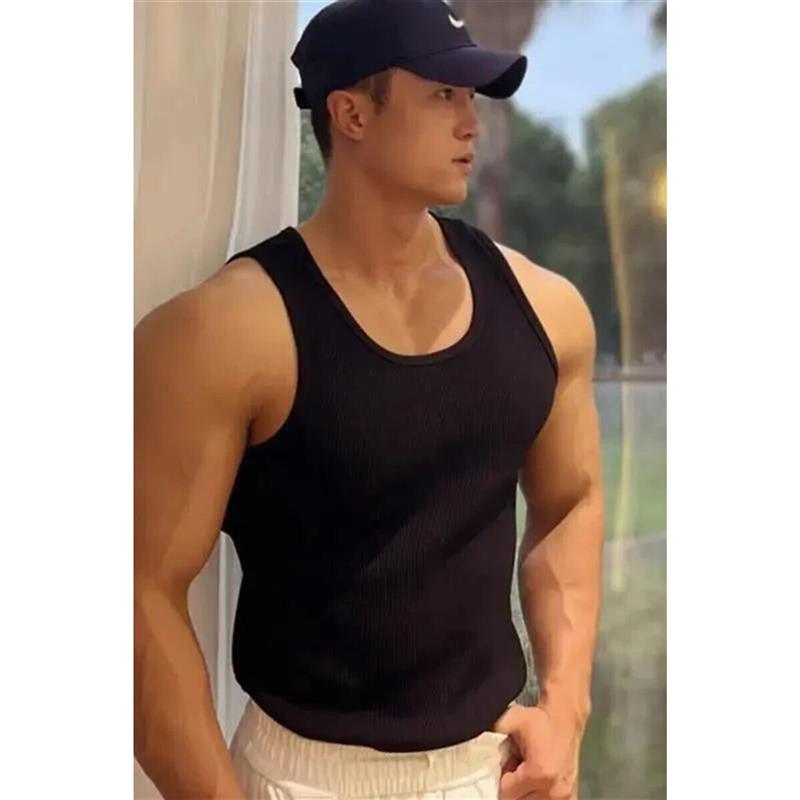 銮堡轻奢2高品质美式粗螺纹背心显大外穿打底男夏季紧身弹力