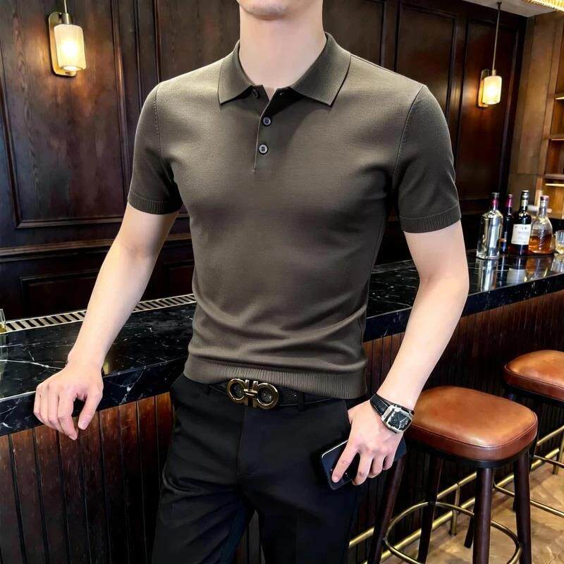 5FC服饰轻奢纯色针织polo衫男款高级感男装夏季薄款修身短袖男t