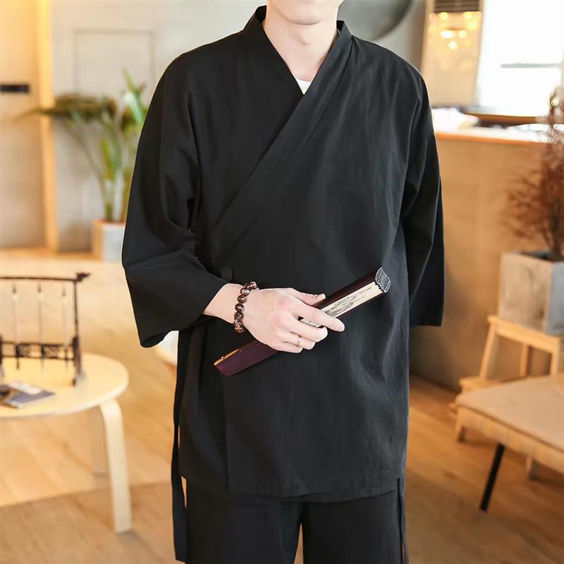 国风美学】男士明制汉服男道袍交领古装道服交襟禅意斜襟系带上衣