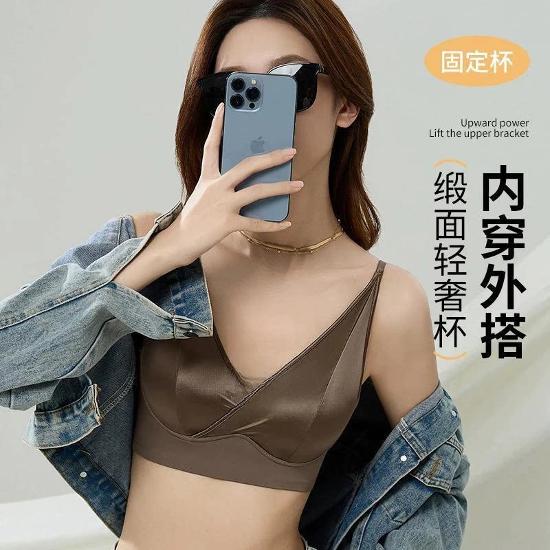 2燃行衣坊高定时尚轻法式缎面固定杯无钢圈裹胸性感薄款胸罩内衣