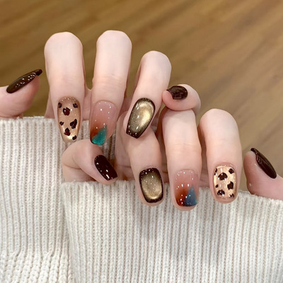 秋冬裸色酒红渐变短甲