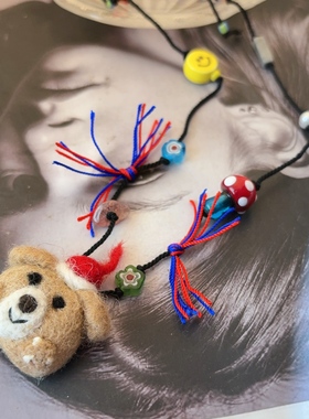 25新款小众轻奢羊毛毡小熊长款项链女复古民族风卫衣链独特设计