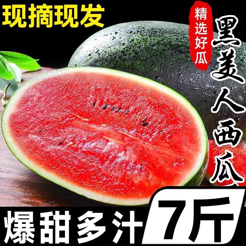 正宗麒麟黑美人西瓜新鲜冰糖黑皮西瓜现摘高山西瓜84黑美人大西瓜
