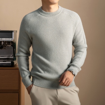 春竹男士纯山羊绒100%羊绒衫秋冬圆领针织衫高端品牌加厚保暖毛衣