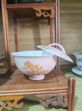 2025新款微瑕二才手绘文心兰盖碗茶杯家用可爱送礼适合1-2个人喝