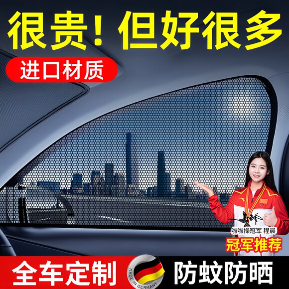 德国汽车防蚊纱窗遮阳帘纱网车窗防蚊网车用窗帘防虫罩防晒蚊帐